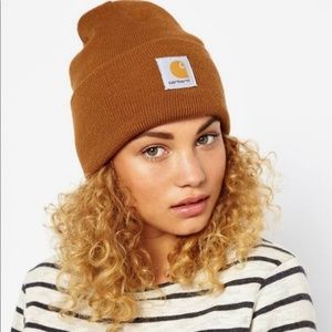 Carhartt Fold Over Camel Brown Beanie Hat Cap